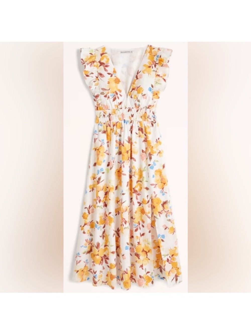 Abercrombie & Fitch White Floral Maxi Dress with Yellow & Blue Accents